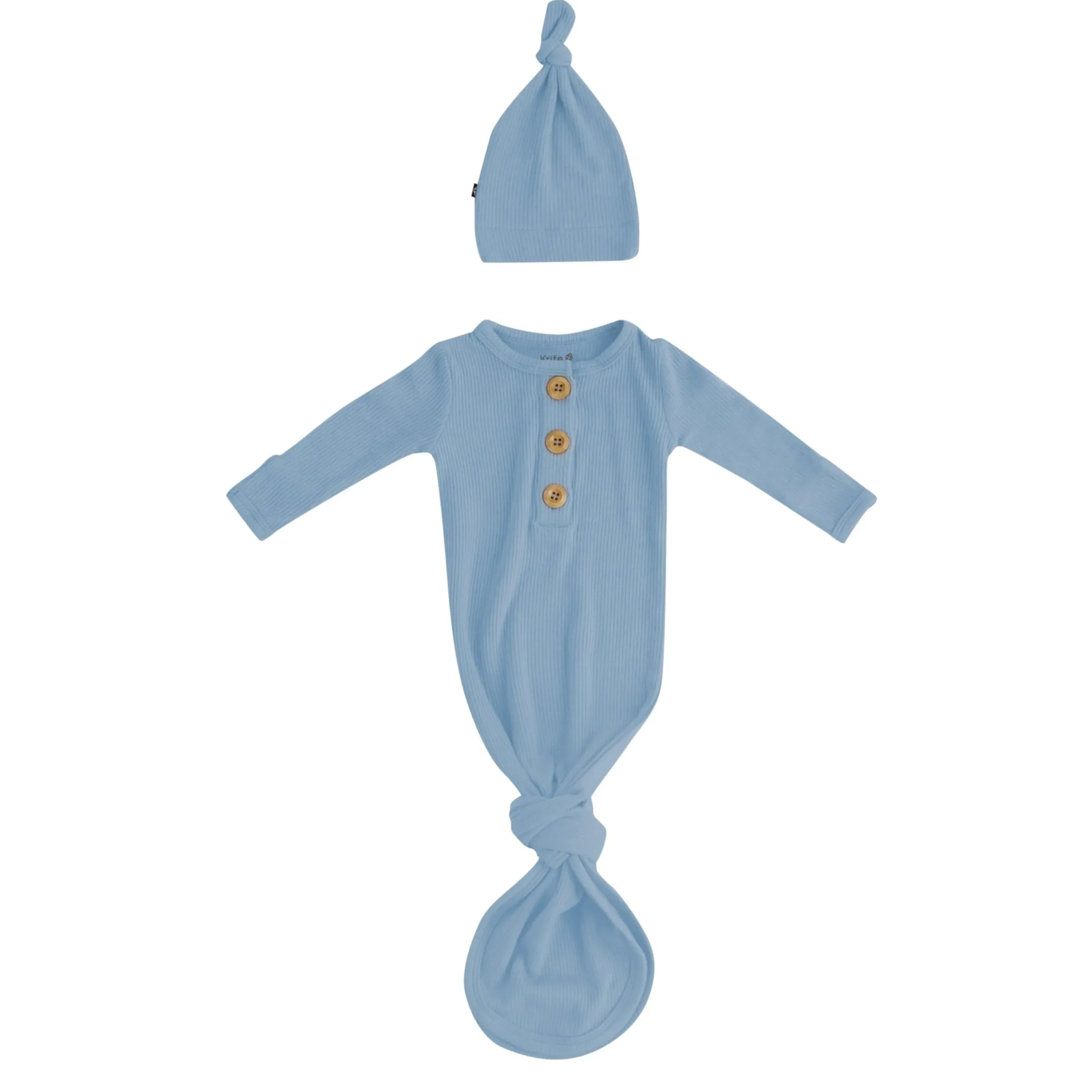 Kyte Baby Ribbed Knotted Gown with Hat Set in Slate Discount