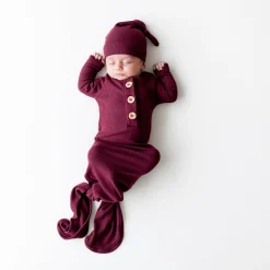 Kyte Baby Ribbed Knotted Gown with Hat Set in Burgundy Discount