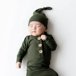 Kyte Baby Ribbed Knotted Gown with Hat Set in Fir Clearance