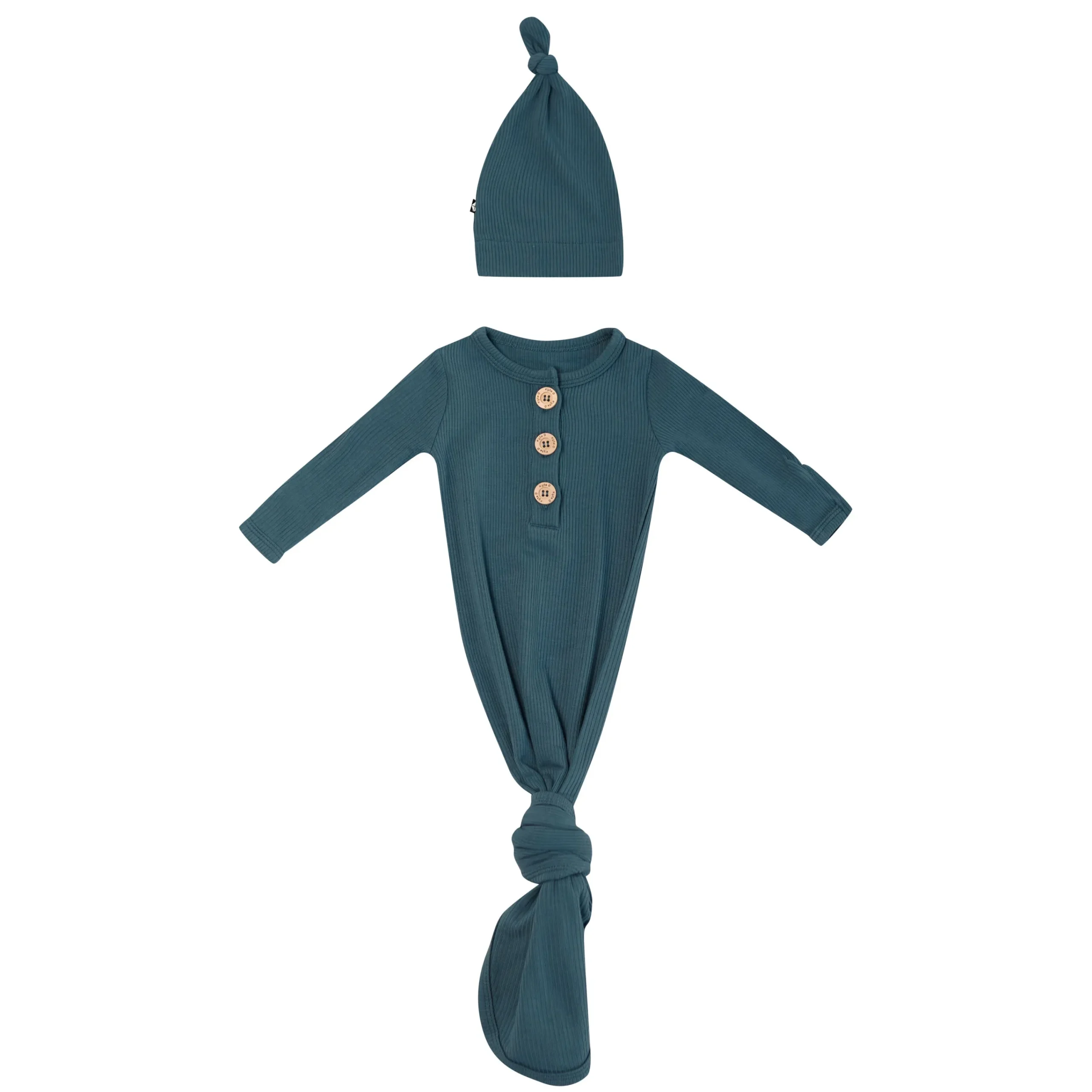 Kyte Baby Ribbed Knotted Gown with Hat Set in Atlantic Discount