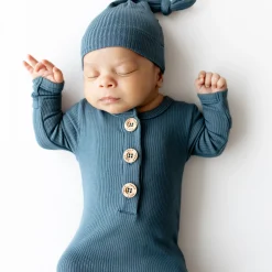Kyte Baby Ribbed Knotted Gown with Hat Set in Atlantic Discount