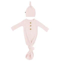 Kyte Baby Ribbed Knotted Gown with Hat Set in Blush