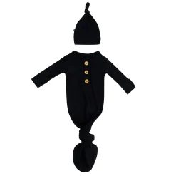 Kyte Baby Ribbed Knotted Gown with Hat Set in Midnight Discount