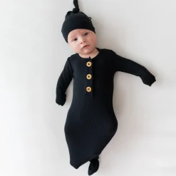 Kyte Baby Ribbed Knotted Gown with Hat Set in Midnight Discount