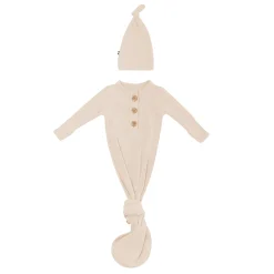 Kyte Baby Ribbed Knotted Gown with Hat Set in Bisque