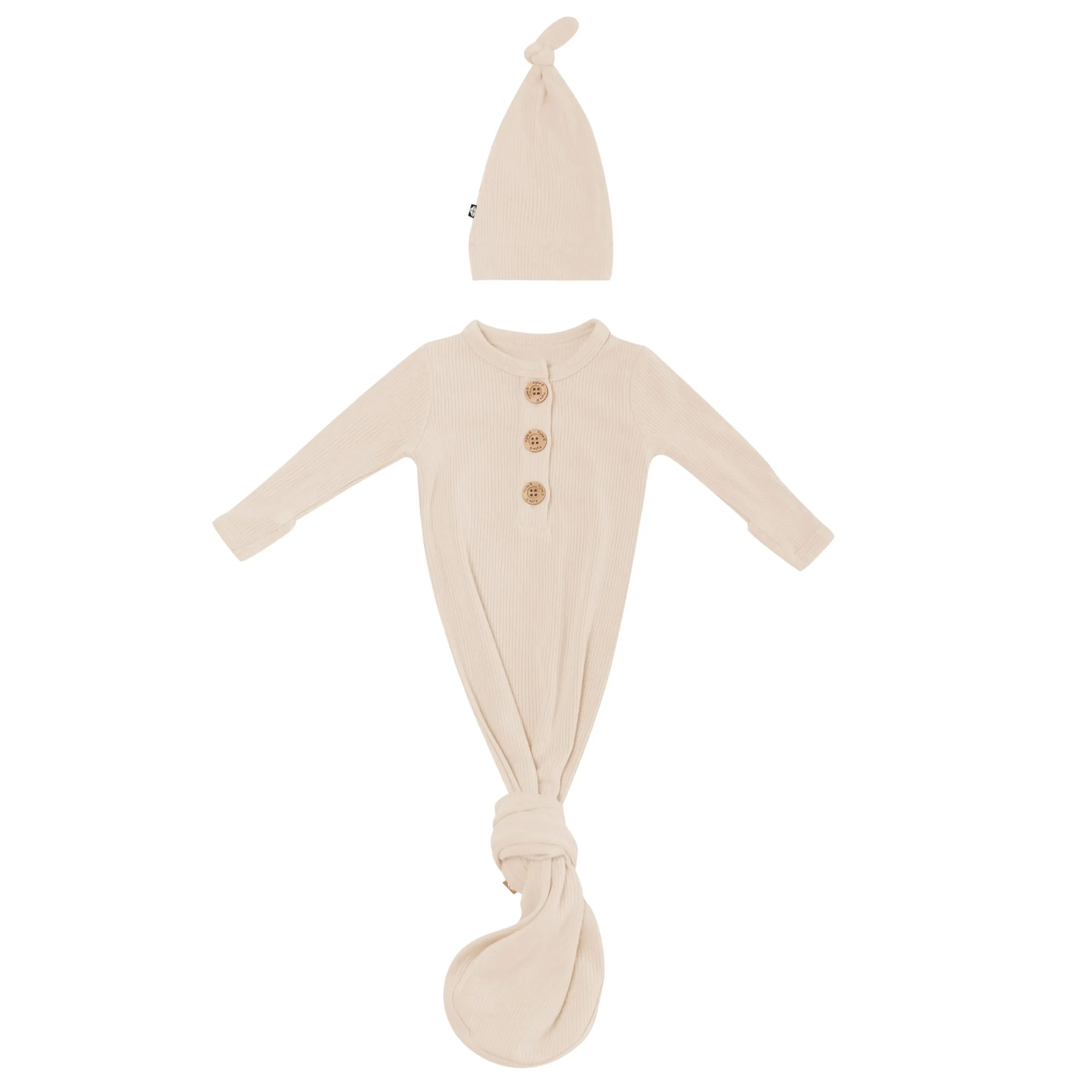 Kyte Baby Ribbed Knotted Gown with Hat Set in Bisque