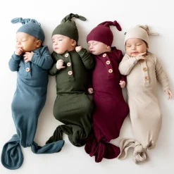 Kyte Baby Ribbed Knotted Gown with Hat Set in Bisque