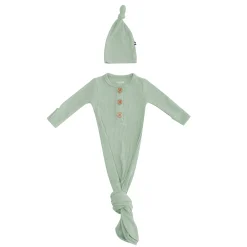 Kyte Baby Ribbed Knotted Gown with Hat Set in Thyme Online