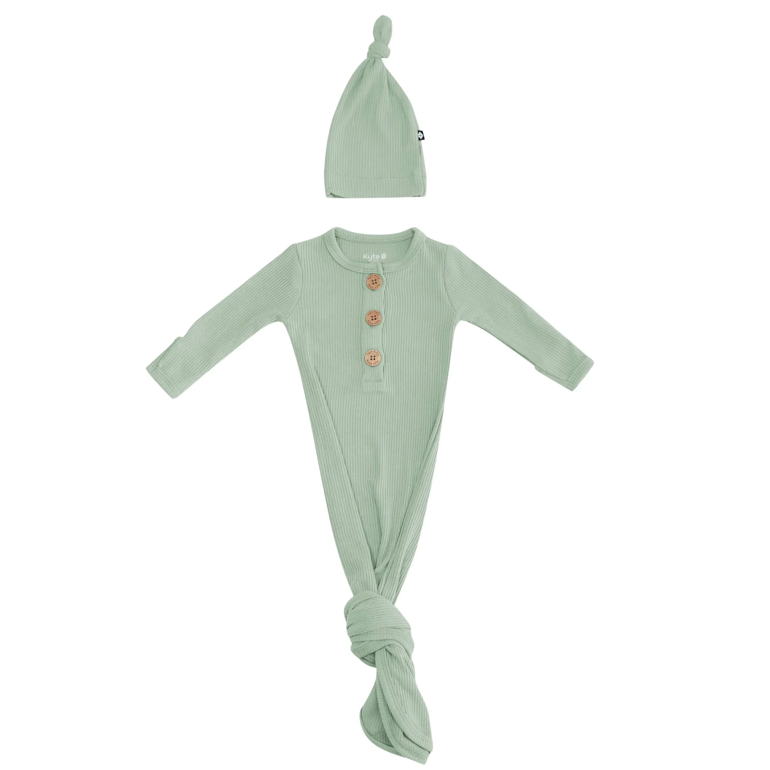Kyte Baby Ribbed Knotted Gown with Hat Set in Thyme Online
