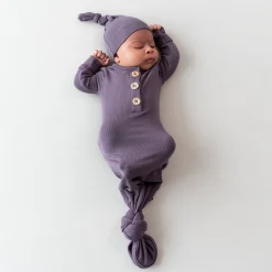 Kyte Baby Ribbed Knotted Gown with Hat Set in Currant Sale