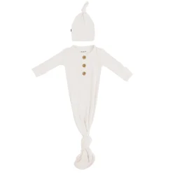 Kyte Baby Ribbed Knotted Gown with Hat Set in Oat Best