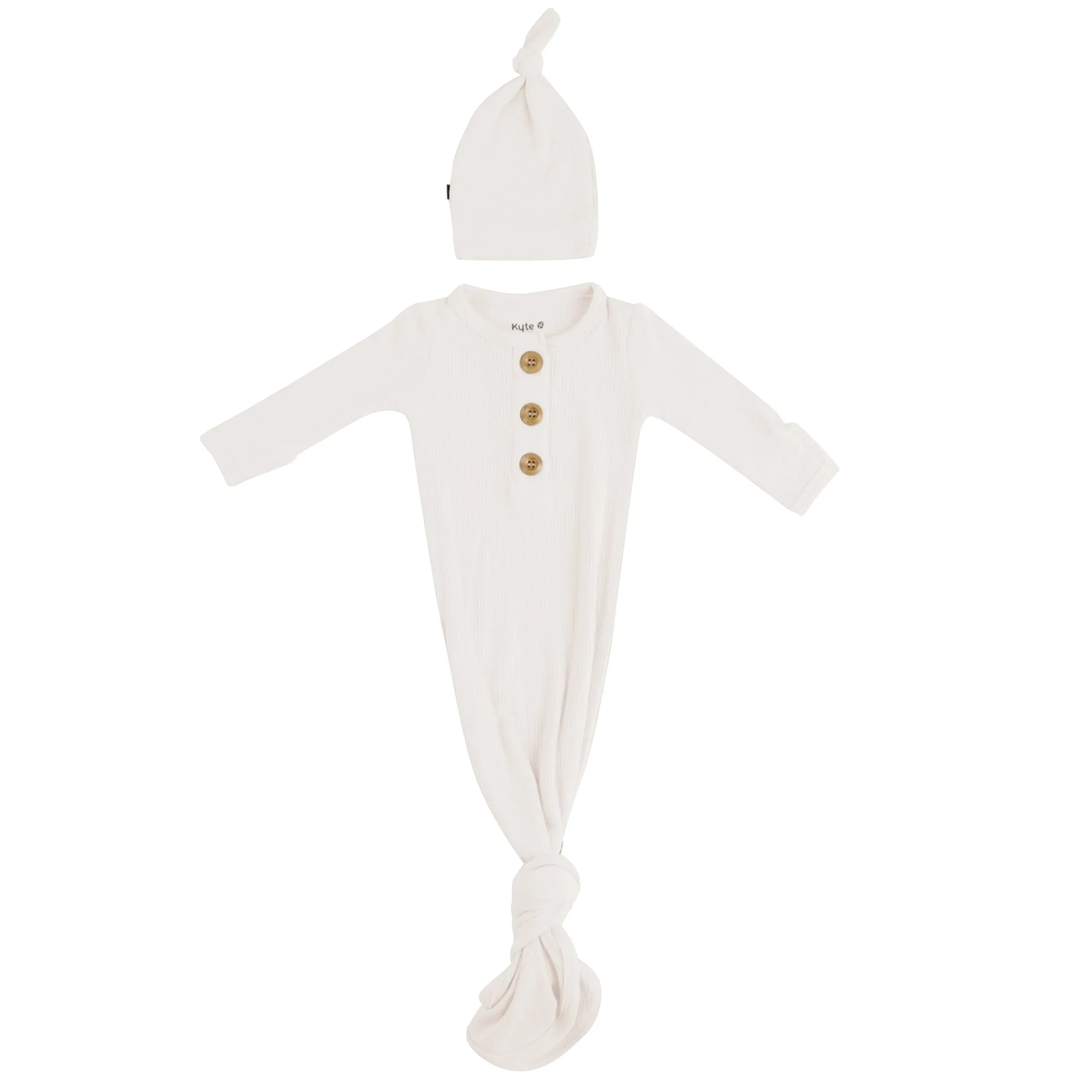 Kyte Baby Ribbed Knotted Gown with Hat Set in Oat Best