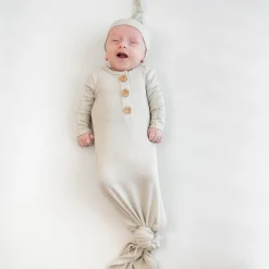 Kyte Baby Ribbed Knotted Gown with Hat Set in Oat Best