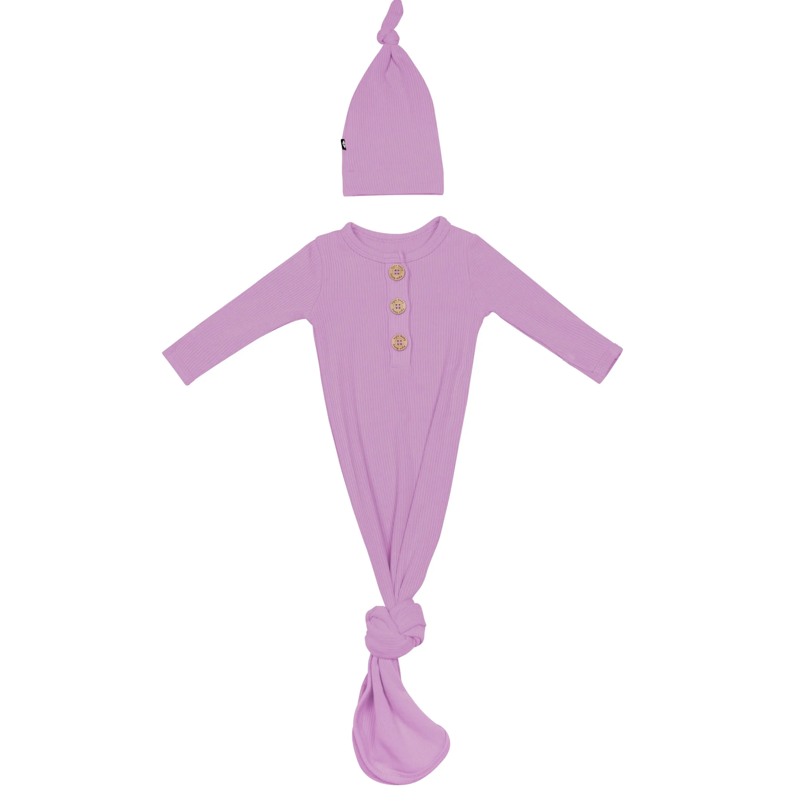 Kyte Baby Ribbed Knotted Gown with Hat Set in Poi Best