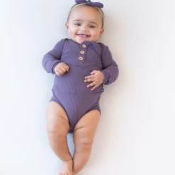 Kyte Baby Ribbed Long Sleeve Henley Bodysuit in Currant Online
