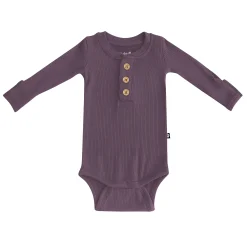 Kyte Baby Ribbed Long Sleeve Henley Bodysuit in Currant Online