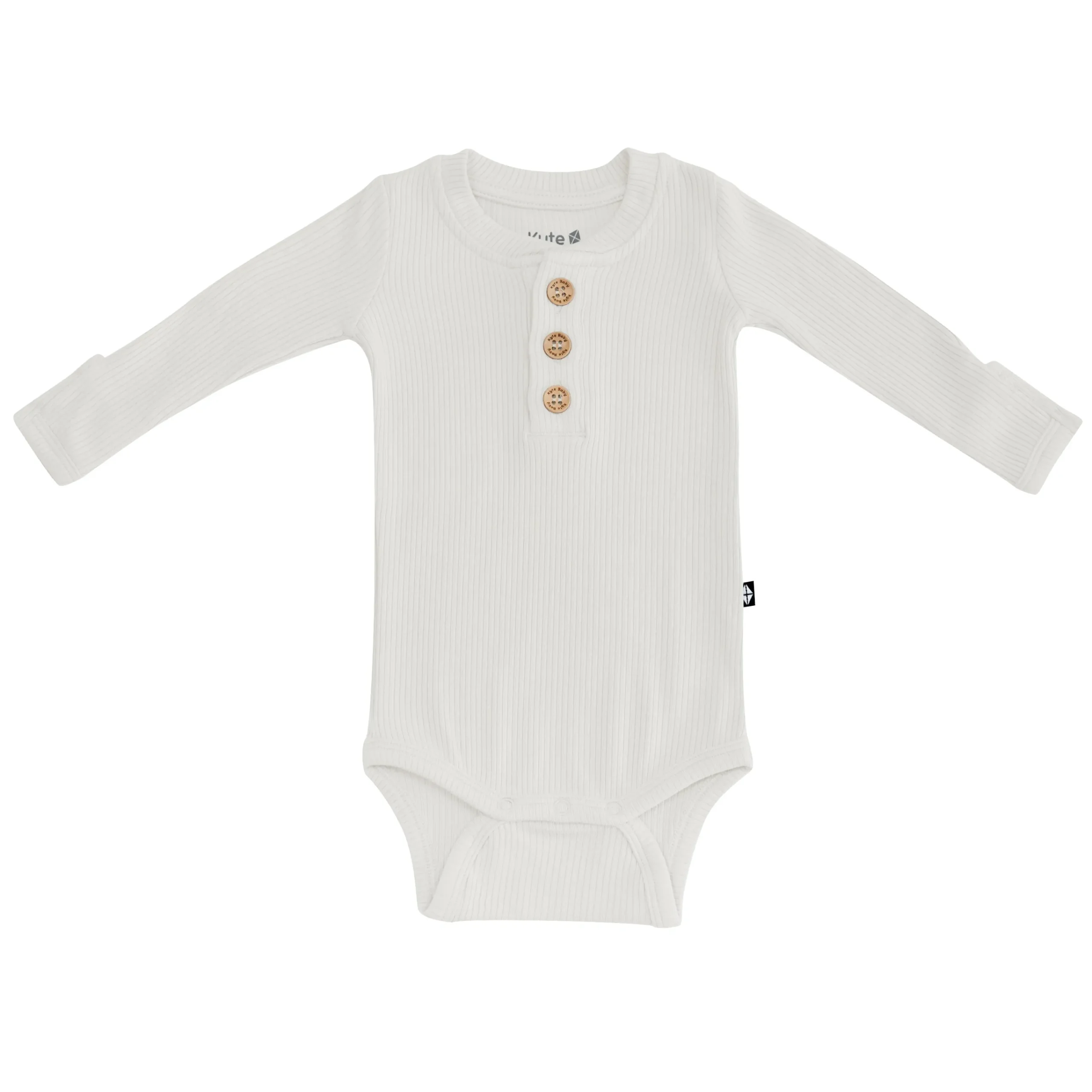 Kyte Baby Ribbed Long Sleeve Henley Bodysuit in Oat Online