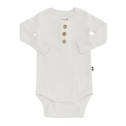 Kyte Baby Ribbed Long Sleeve Henley Bodysuit in Oat Online