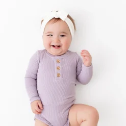 Kyte Baby Ribbed Long Sleeve Henley Bodysuit in Taro Online