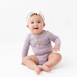 Kyte Baby Ribbed Long Sleeve Henley Bodysuit in Taro Online