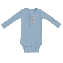Kyte Baby Ribbed Long Sleeve Henley Bodysuit in Slate Discount