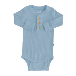 Kyte Baby Ribbed Long Sleeve Henley Bodysuit in Slate Discount