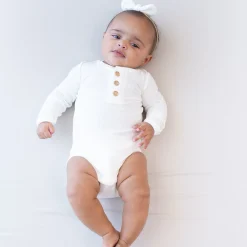 Kyte Baby Ribbed Long Sleeve Henley Bodysuit in Cloud Sale