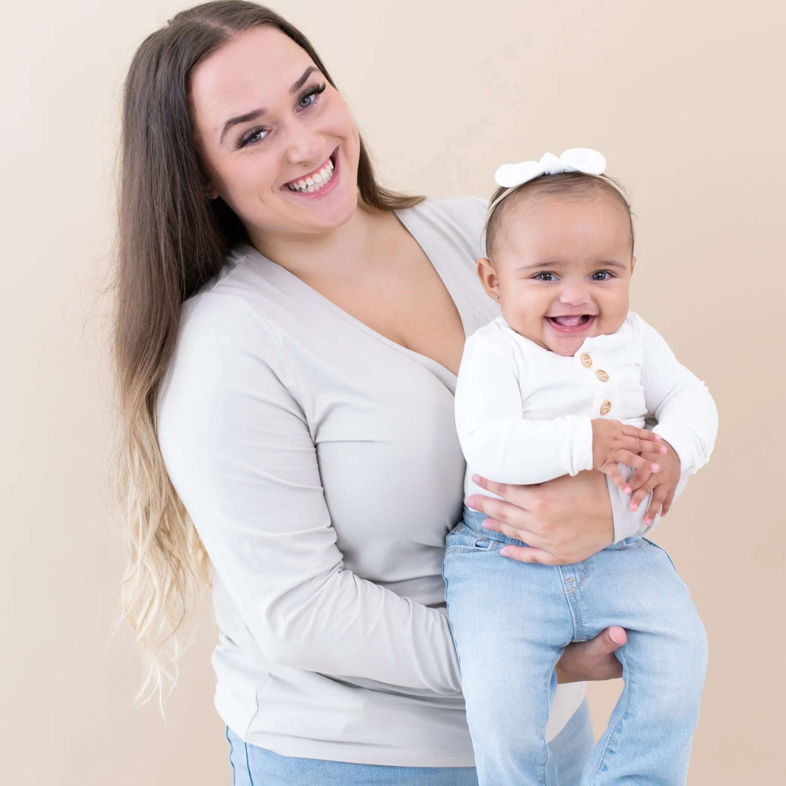 Kyte Baby Ribbed Long Sleeve Henley Bodysuit in Cloud Sale