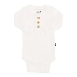 Kyte Baby Ribbed Long Sleeve Henley Bodysuit in Cloud Sale