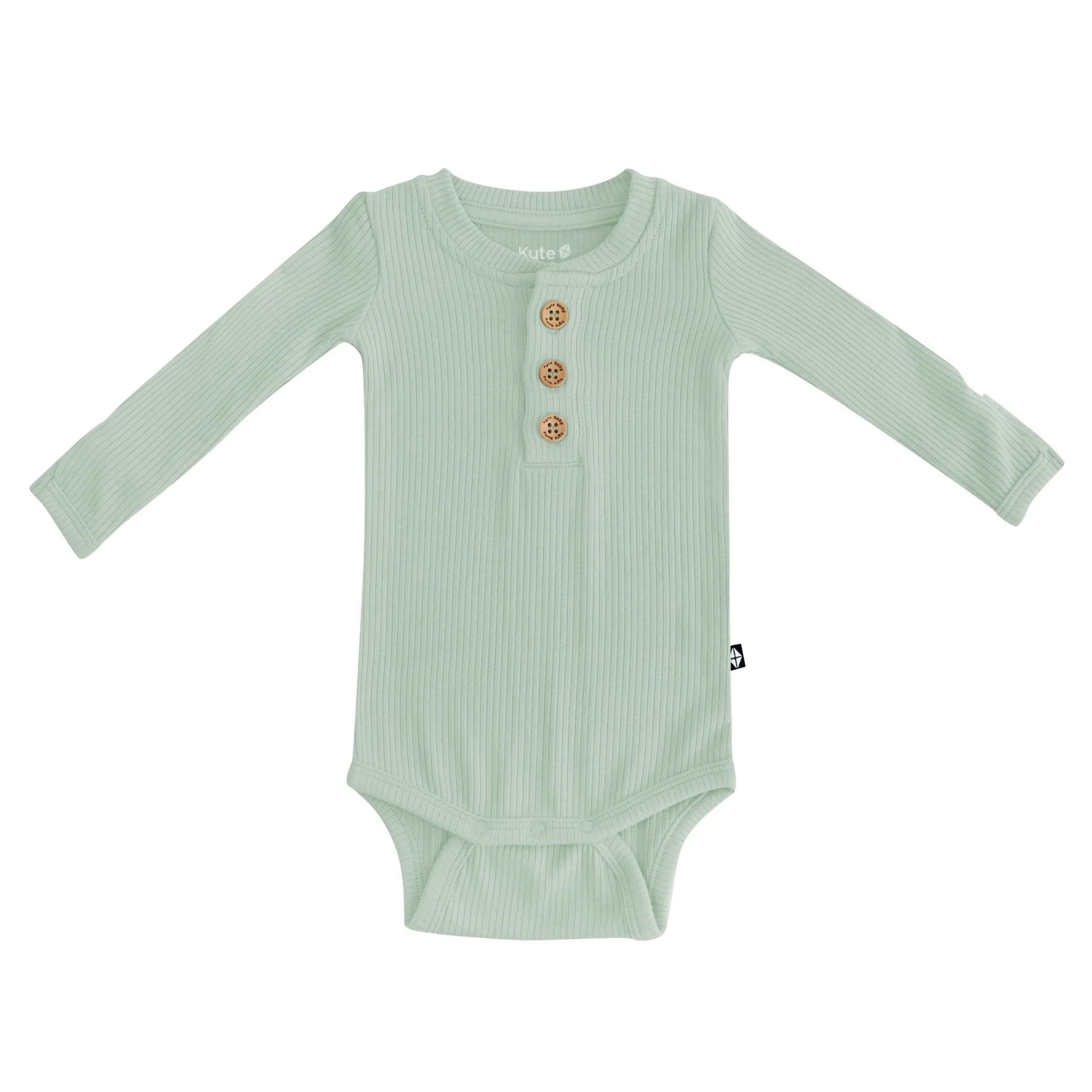 Kyte Baby Ribbed Long Sleeve Henley Bodysuit in Thyme Sale