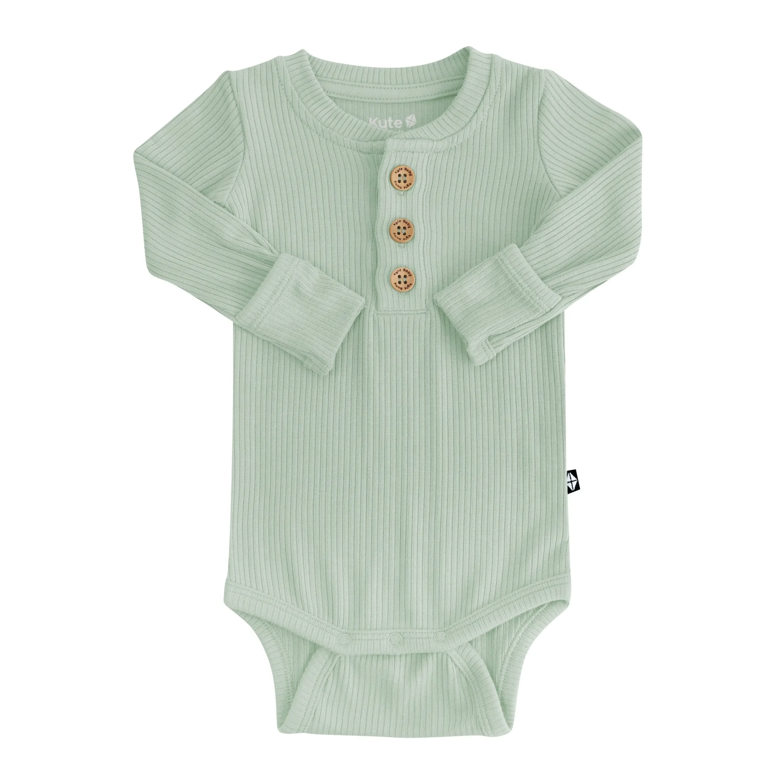 Kyte Baby Ribbed Long Sleeve Henley Bodysuit in Thyme Sale