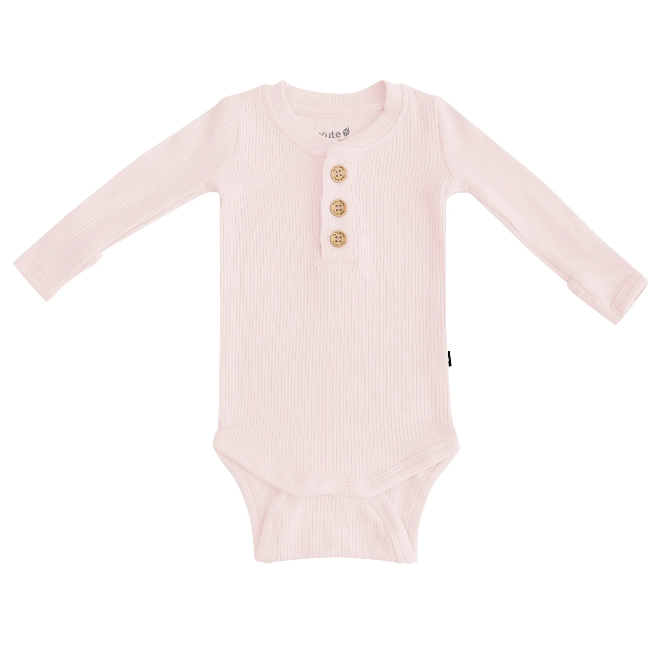 Kyte Baby Ribbed Long Sleeve Henley Bodysuit in Blush Clearance