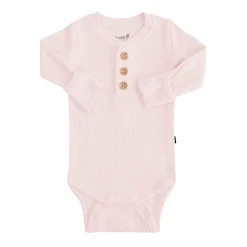 Kyte Baby Ribbed Long Sleeve Henley Bodysuit in Blush Clearance