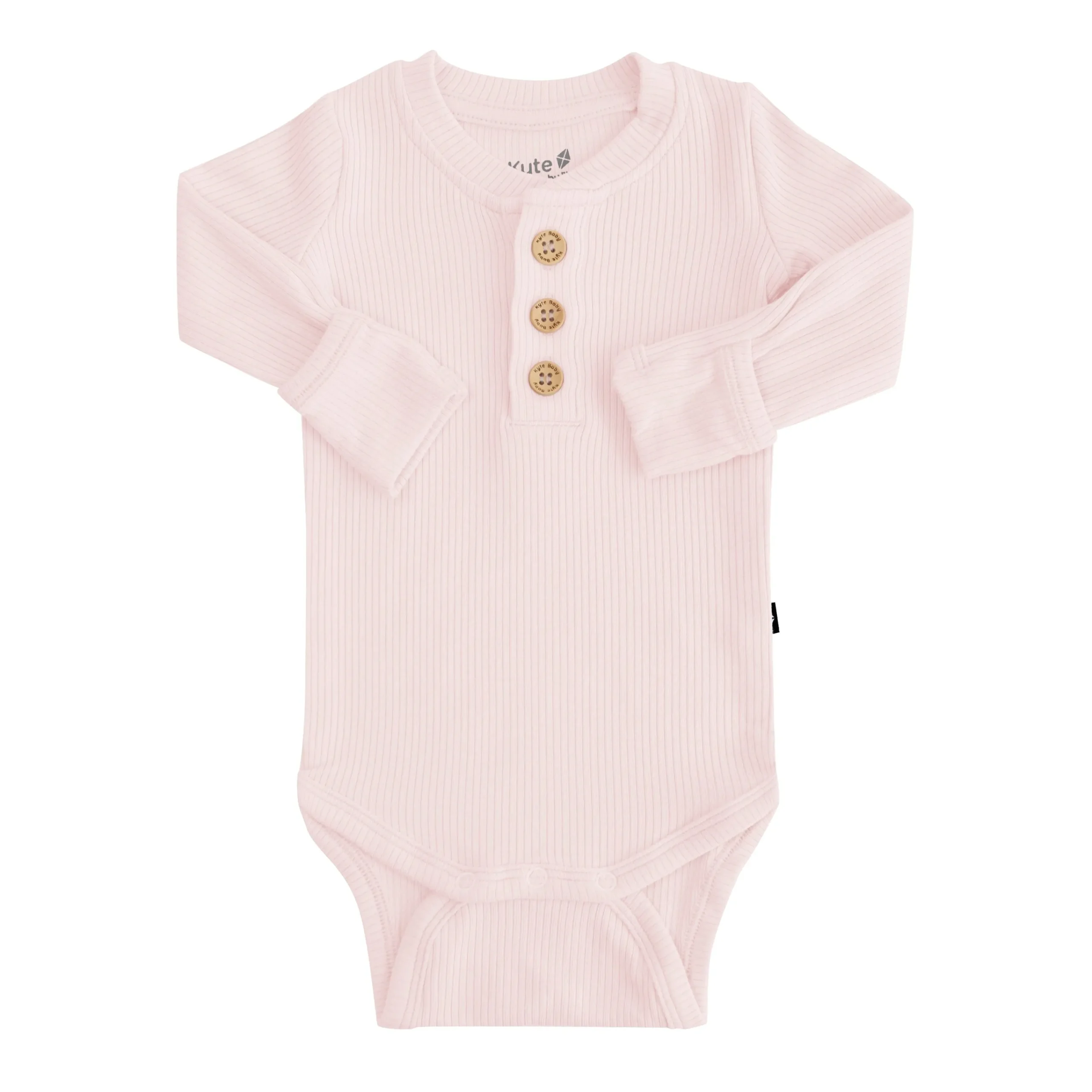 Kyte Baby Ribbed Long Sleeve Henley Bodysuit in Blush Clearance