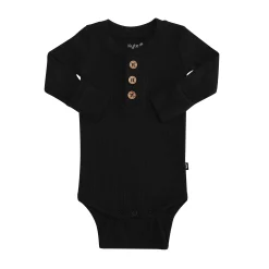 Kyte Baby Ribbed Long Sleeve Henley Bodysuit in Midnight Sale