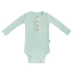 Kyte Baby Ribbed Long Sleeve Henley Bodysuit in Sage Clearance