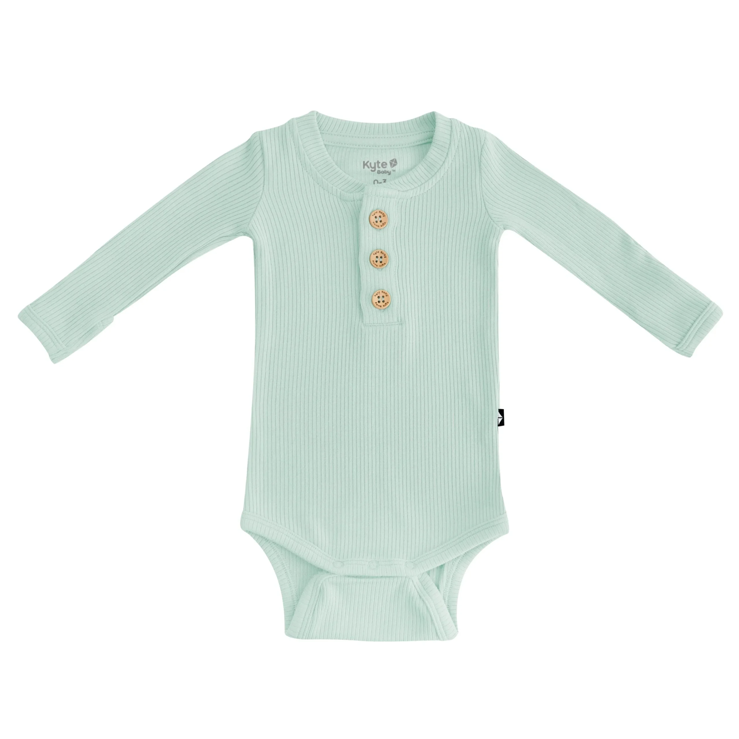Kyte Baby Ribbed Long Sleeve Henley Bodysuit in Sage Clearance