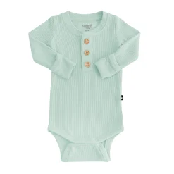 Kyte Baby Ribbed Long Sleeve Henley Bodysuit in Sage Clearance