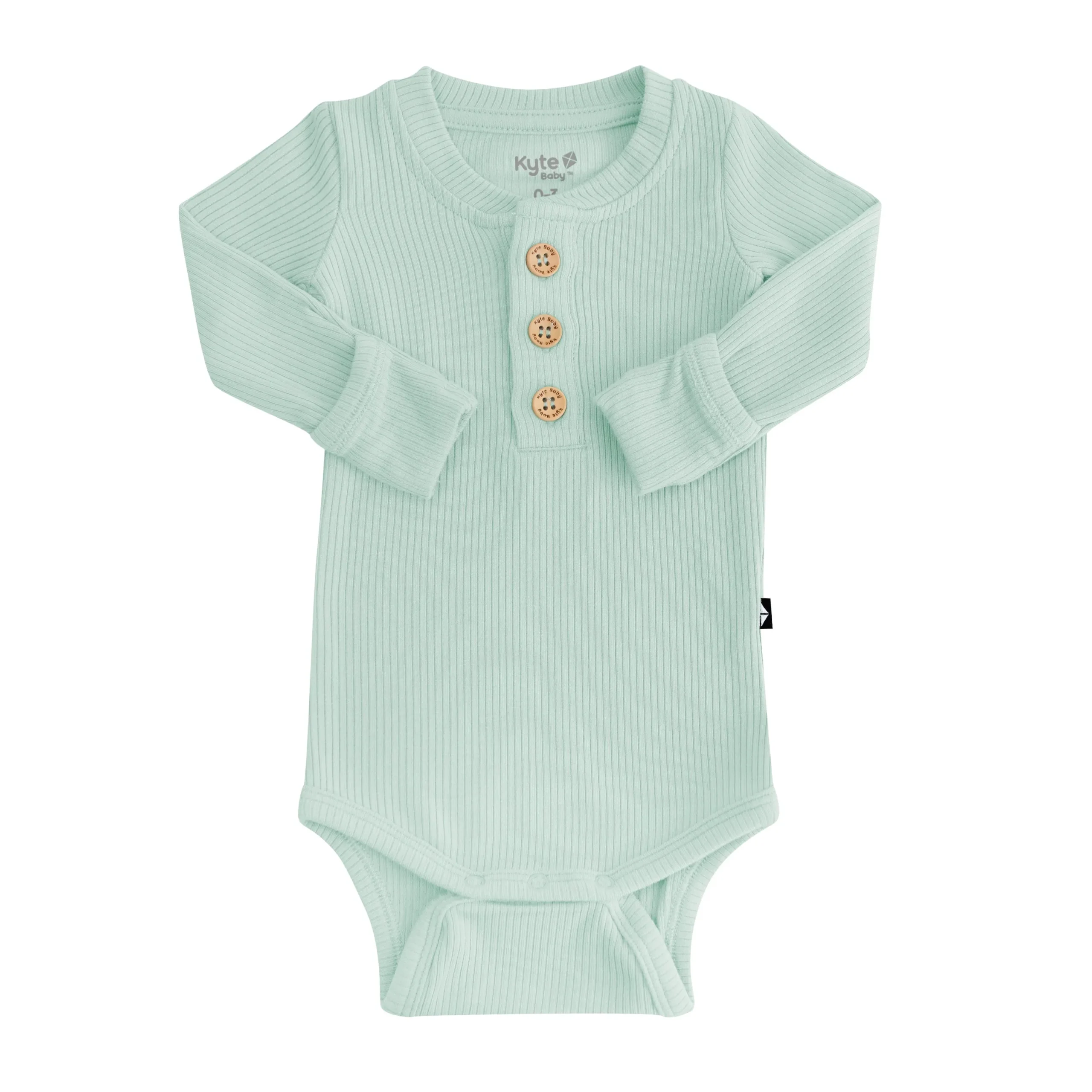 Kyte Baby Ribbed Long Sleeve Henley Bodysuit in Sage Clearance