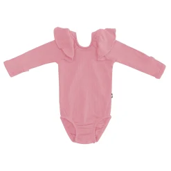 Kyte Baby Ribbed Long Sleeve Ruffle Leotard in Apple Blossom Online