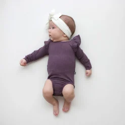 Kyte Baby Ribbed Long Sleeve Ruffle Leotard in Currant New