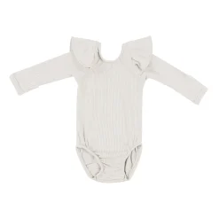 Kyte Baby Ribbed Long Sleeve Ruffle Leotard in Oat