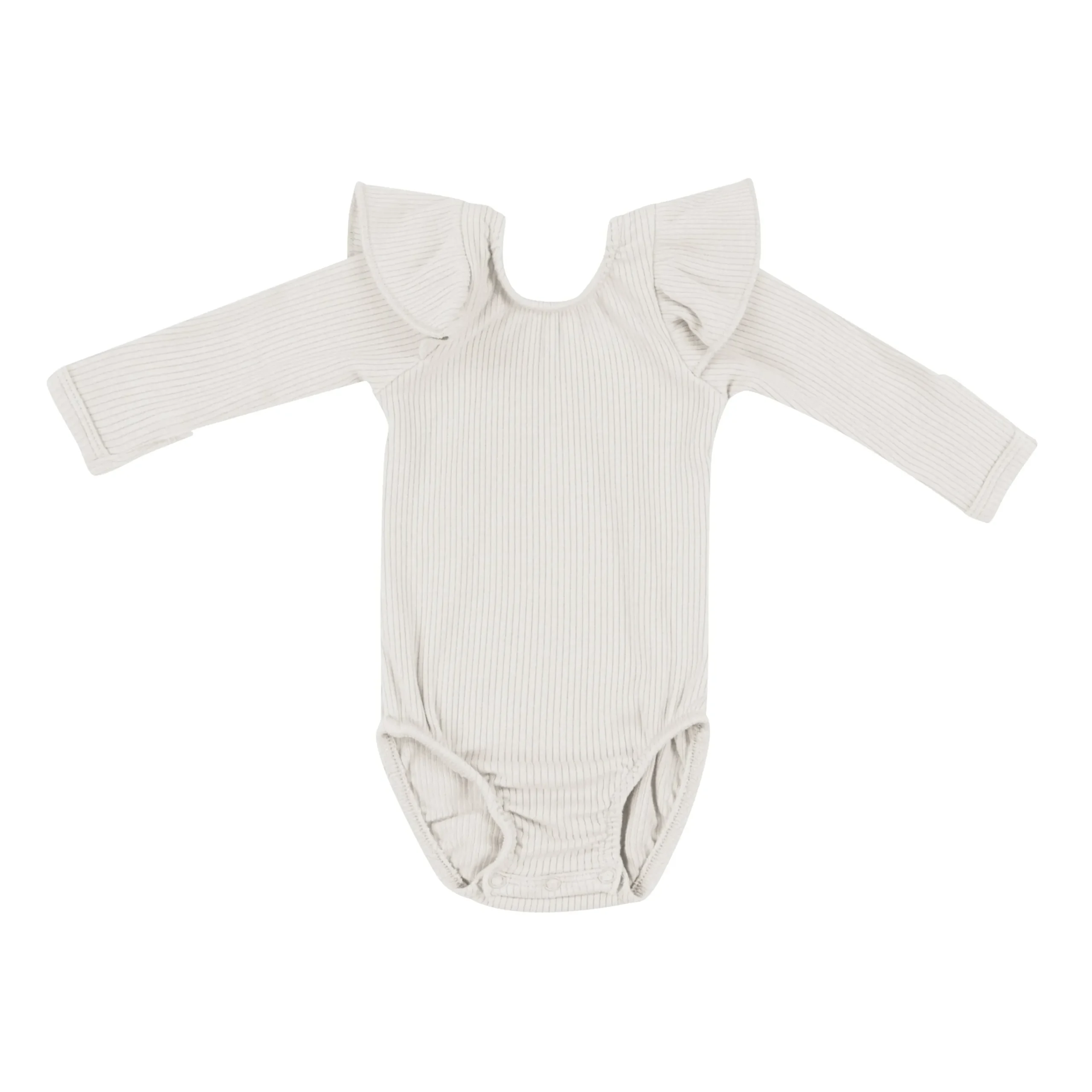 Kyte Baby Ribbed Long Sleeve Ruffle Leotard in Oat