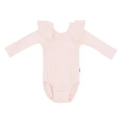 Kyte Baby Ribbed Long Sleeve Ruffle Leotard in Blush Discount