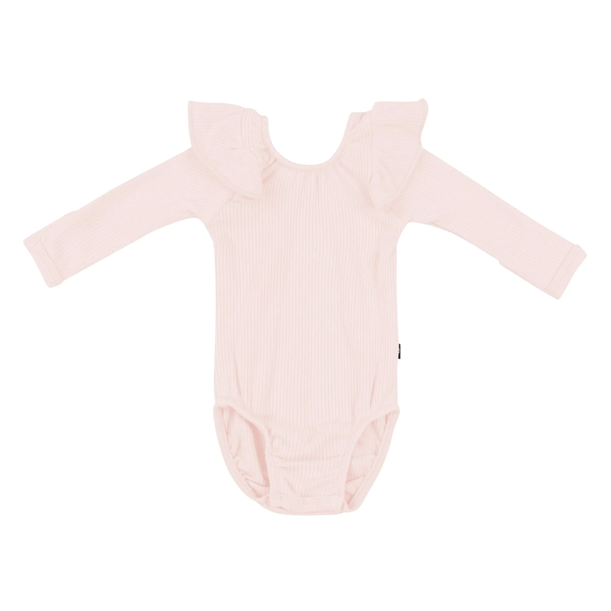 Kyte Baby Ribbed Long Sleeve Ruffle Leotard in Blush Discount