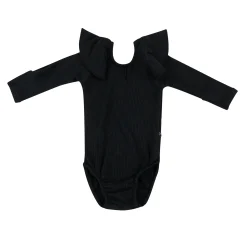 Kyte Baby Ribbed Long Sleeve Ruffle Leotard in Midnight Best