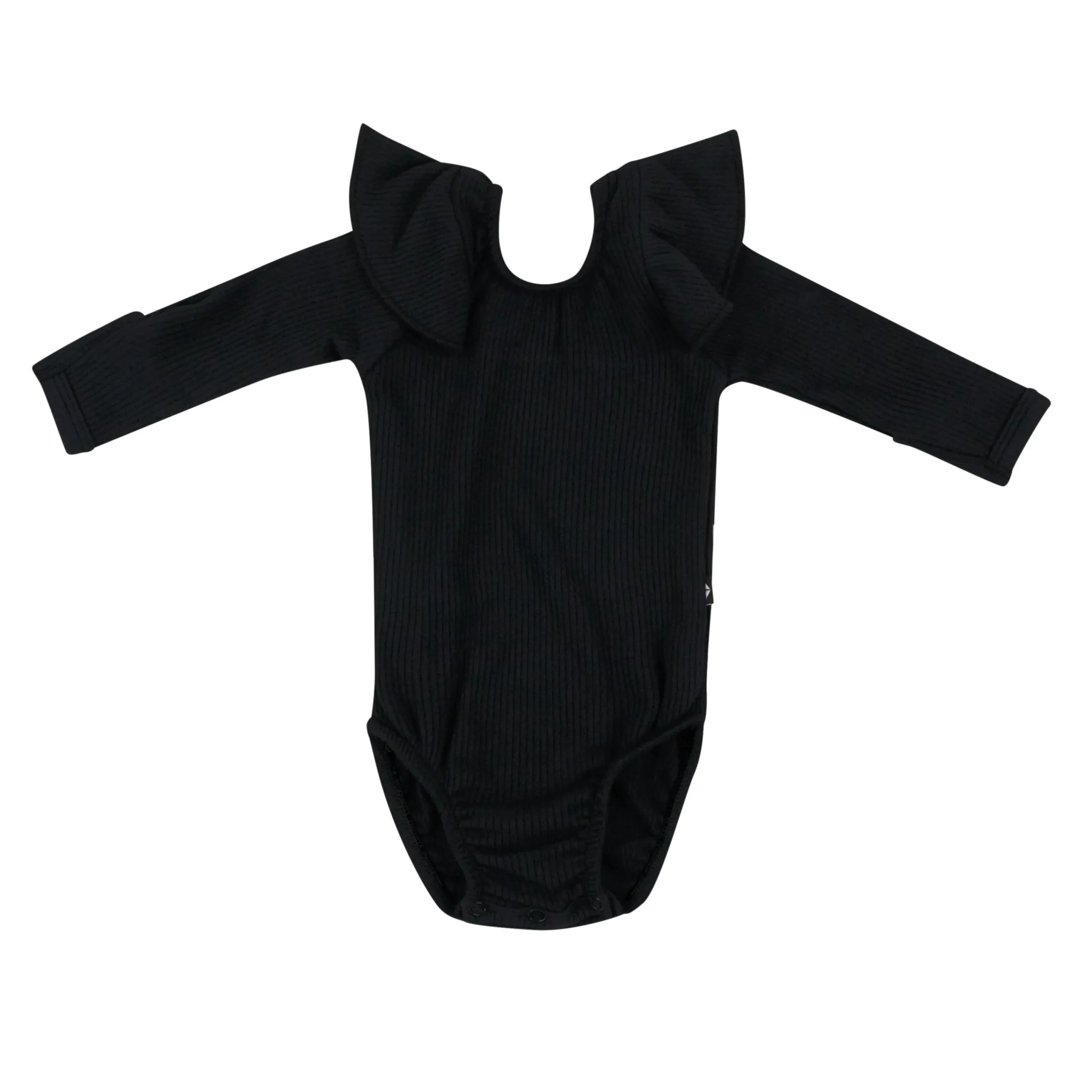 Kyte Baby Ribbed Long Sleeve Ruffle Leotard in Midnight Best