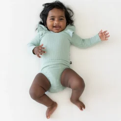 Kyte Baby Ribbed Long Sleeve Ruffle Leotard in Sage Online
