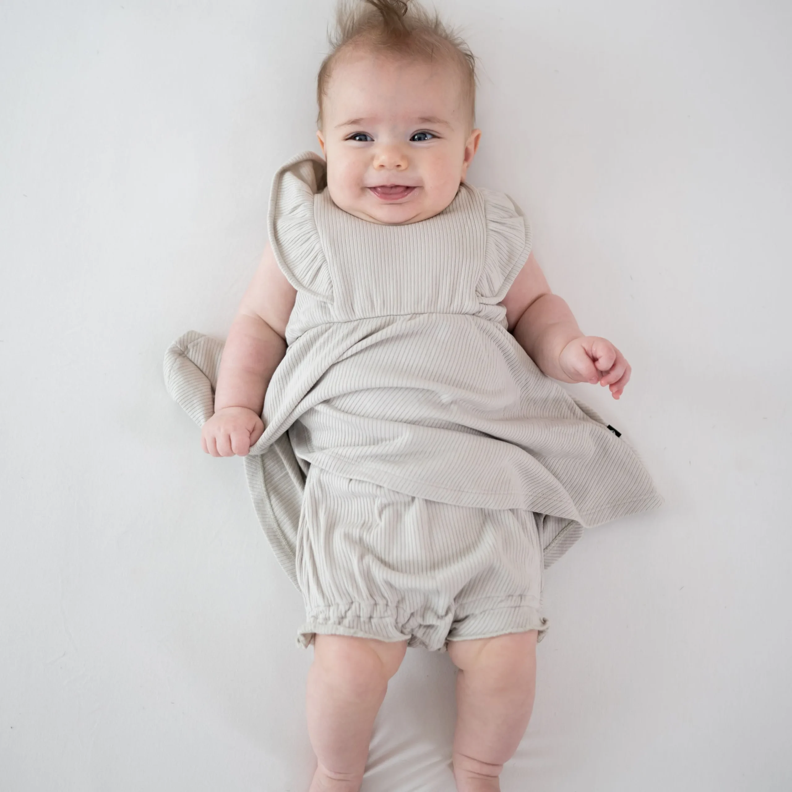 Kyte Baby Ribbed Peplum Dress Set in Oat Discount