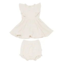 Kyte Baby Ribbed Peplum Dress Set in Oat Discount